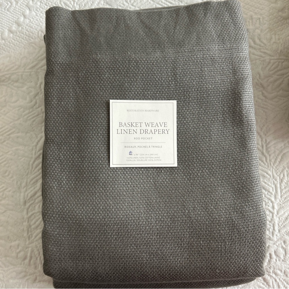 Restoration Hardware FOG Gray Basket Weave Linen Drapery